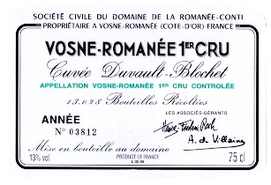 Domaine de la Romanee Conti (DRC) Vosne Romanee 1er Cru Duvee Duvault Blochet 2002